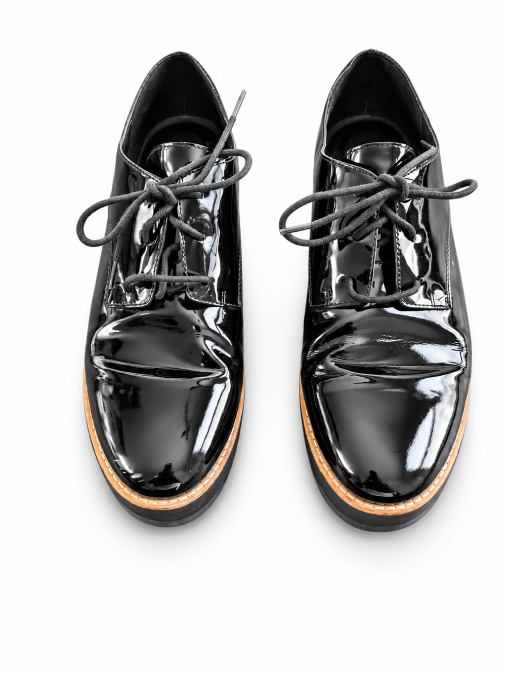 Black Patent Lace-Up Oxford Platform Shoes